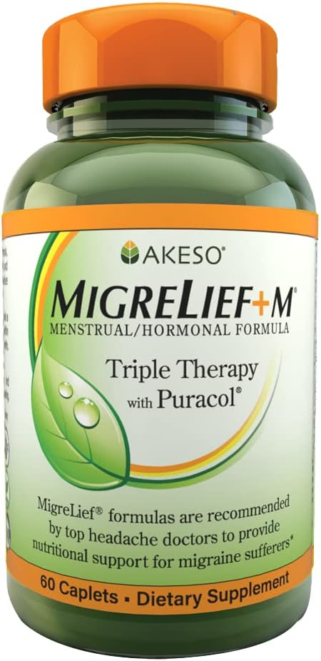 MigreLief+M – Advanced Nutritional Support Supplement for Women’s Neulogical Health and Head Comfort – 60 Caplets (1-Month Supply)