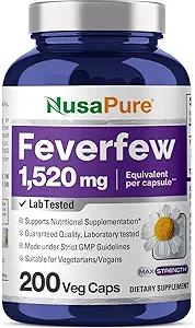 NusaPure Feverfew 1520mg 200 Vegetarian Caps (Extract 4:1, Non-GMO, Gluten Free)