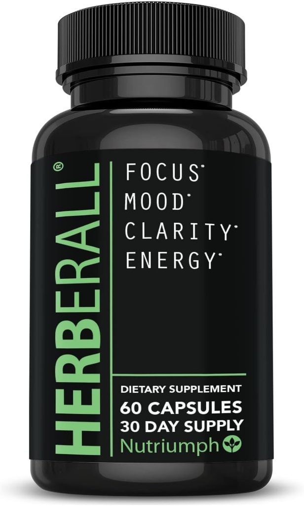 HERBERALL Nootropic – Brain Boost & Focus Support Supplement with CoQ10, Glutathione, Green Tea, Alfa Lipoic Acid, Olive Leaf & Black Pepper – 120 Vegan Capsules