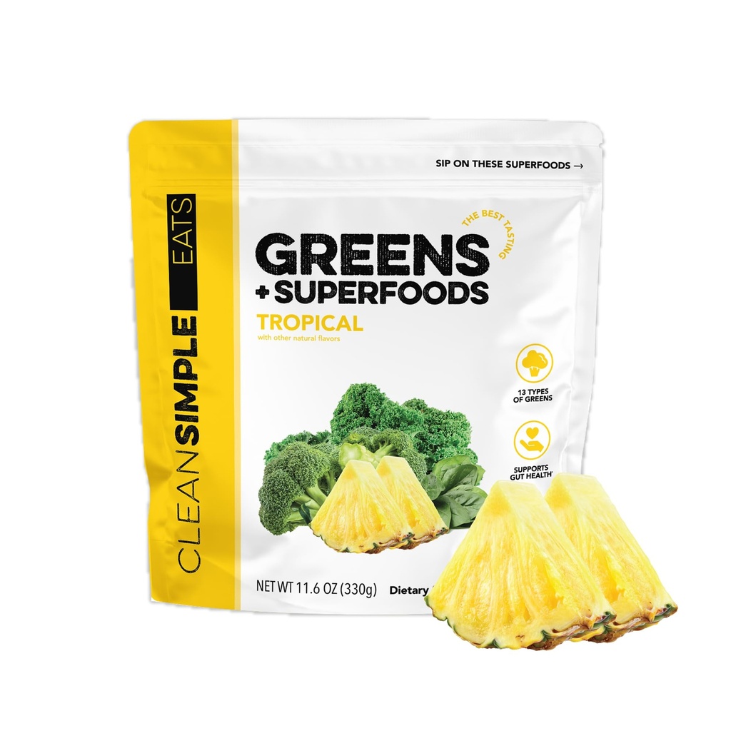 Καθαρίστε απλά τρόφιμα Super Greens σκόνη, φυσικά αρωματισμένα πράσινα σκόνη με Chlorella, Spirulina, Superfoods & Prebiotic Fiber, Κανένα τεχνητά συστατικά, Γλουτένη Χωρίς, Τροπικά Πράσινο Γεύση, 30 Srvg