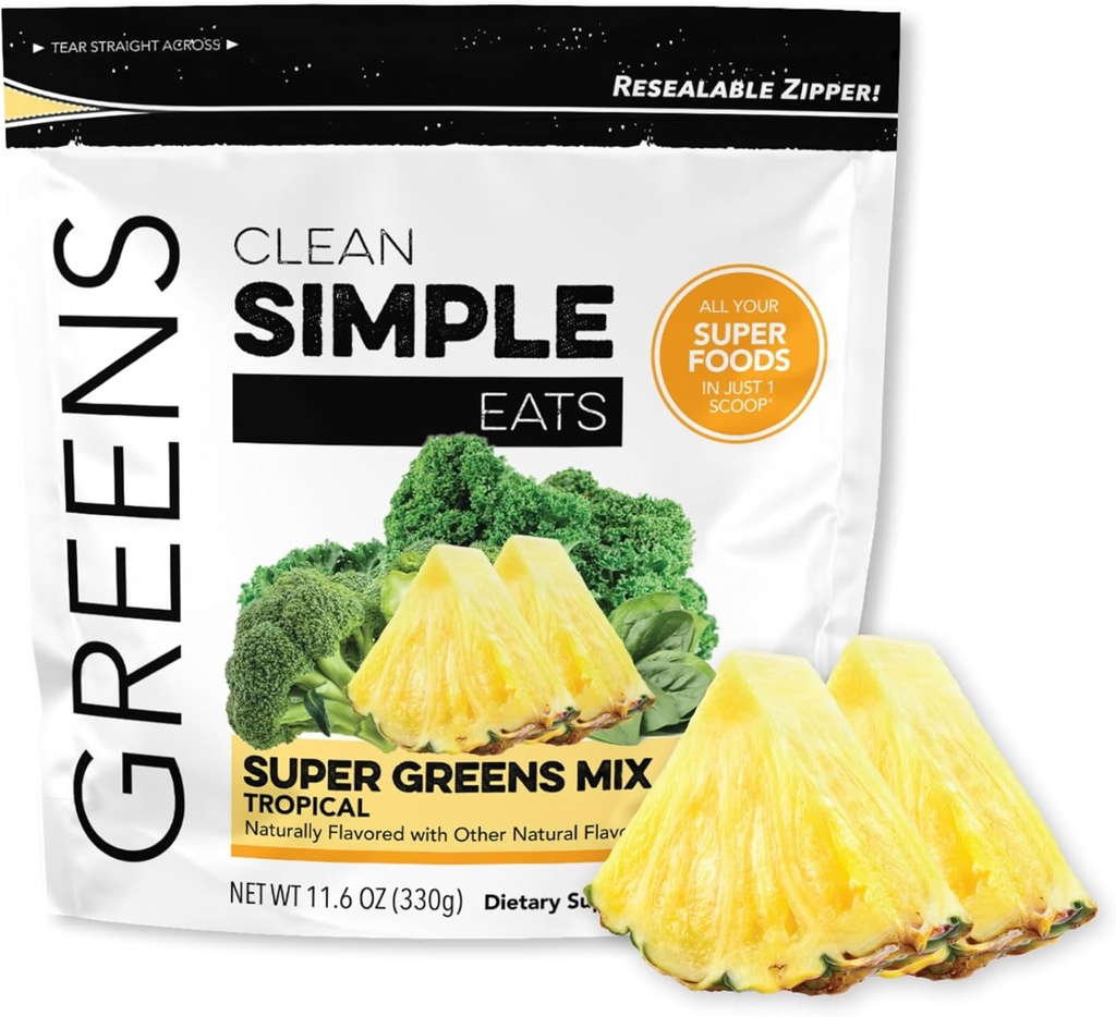 Καθαρίστε απλά τρόφιμα Super Greens σκόνη, φυσικά αρωματισμένα πράσινα σκόνη με Chlorella, Spirulina, Superfoods & Prebiotic Fiber, Κανένα τεχνητά συστατικά, Γλουτένη Χωρίς, Τροπικά Πράσινο Γεύση, 30 Srvg