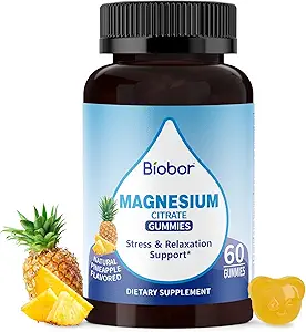 Magnezyum Gummies Magnezyum, Citrate & P properties Citrate Supplements with Vitamin D3, B6 for Electrolyte Balance, Muscle, Leg Cramps, GMO Free Gluten Free (Pineapple,60 Count)