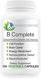 B1, B2, B3, B5, B6, B7, B9, B12 ve Choline Bitartrate for Energy, Brain Clarity, Neuro, Metabolism 100 Vegan Capsules
