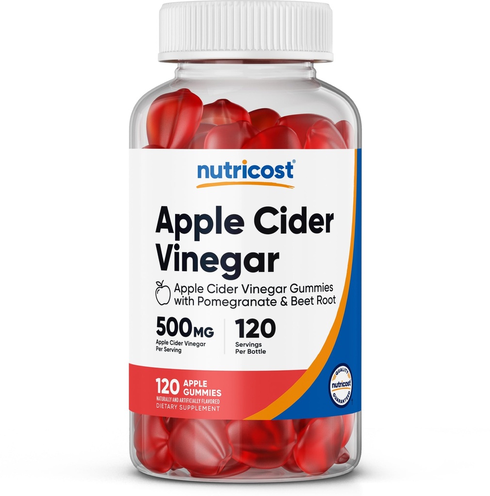 Nutricost Apple Cider Ξίδι 500mg, 120 Gummies, Μήλο Γεύση - Χωρίς γλουτένη, Μη ΓΤΟ, Χωρίς Σιρόπι καλαμποκιού