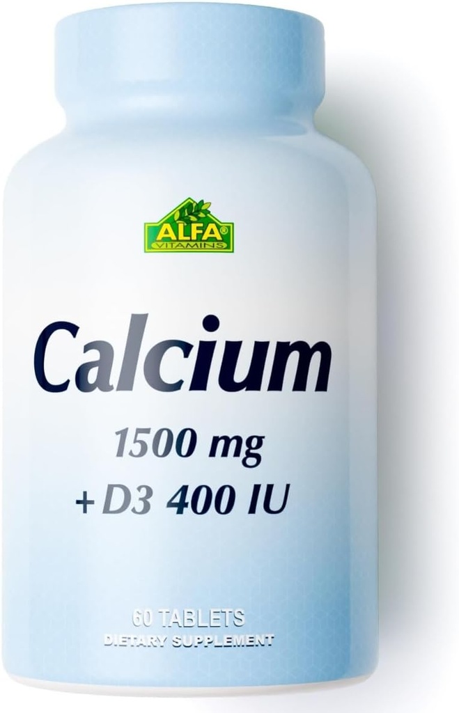 ALFA VITAMINS Ασβέστιο 1500mg & Βιταμίνη D3 400 IU, Υποστηρίζει την υγεία των οστών & ανοσοποιητικό σύστημα, βασικές βιταμίνες για ισχυρά οστά & δόντια, συμπλήρωμα κιτρικού ασβεστίου με βιταμίνη D3, 60 δισκία