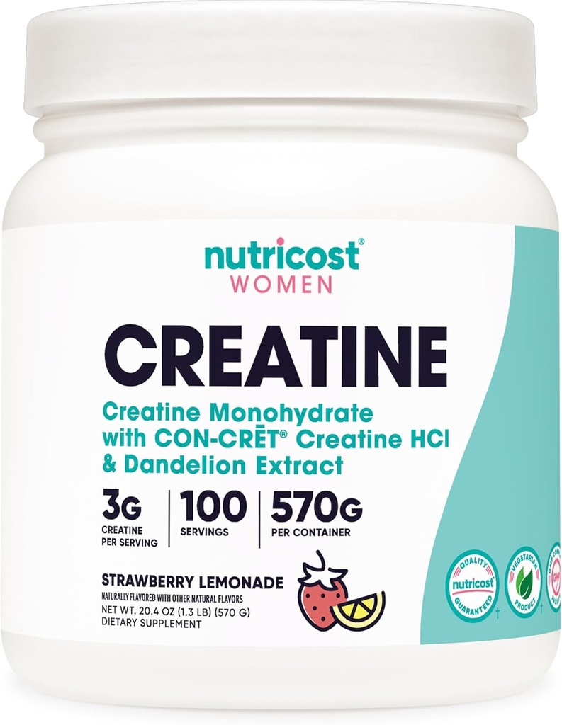 Nutricost Kretine Monohidrat Toz for Women, Micronized, Strawberry Lemonade, 100 Hizmet - Vejetaryen, Non-GMO, Gluten Free