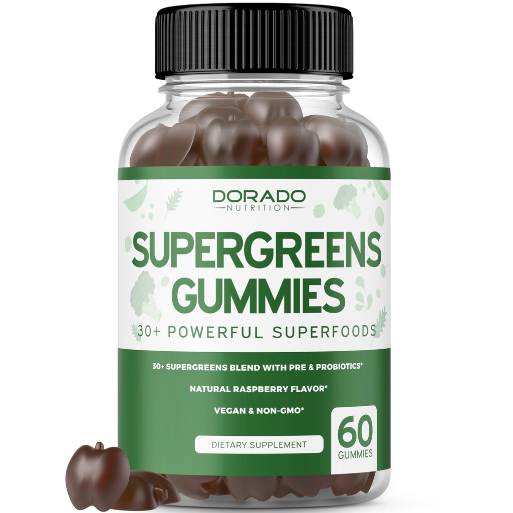 Supergreens Gummies (60 Count) Daily Greens Gummies - Συμπληρώματα Greens με 8 συστατικά Power Blend - Superfood for Immunity Υποστήριξη για Ενήλικες - Third Party Tested, Vegan & USA Made