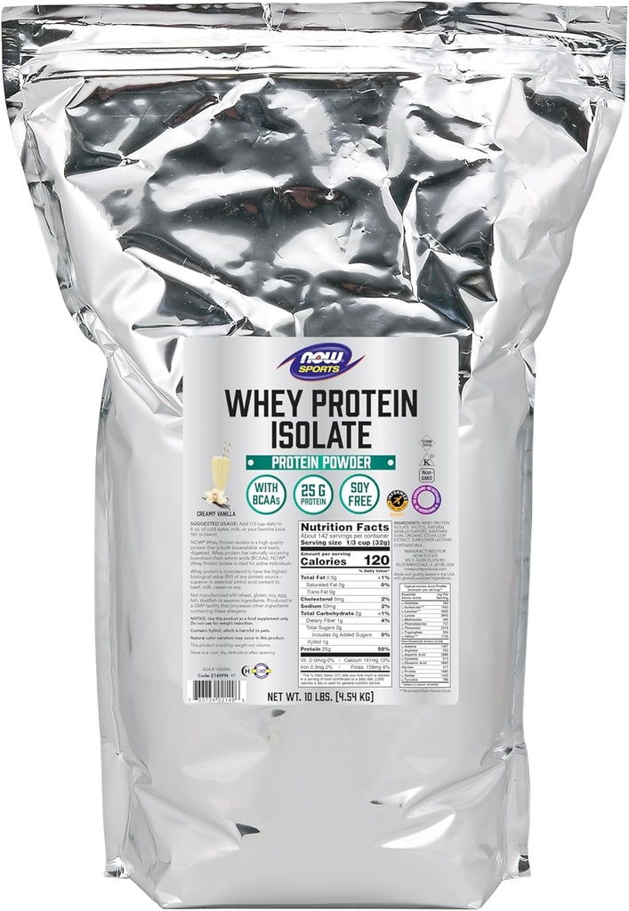 Şimdi Gıdalar Spor Beslenme, Whey Protein Isolate, 25 g BCAAs, Creamy Vanilla Toz, 10Pound