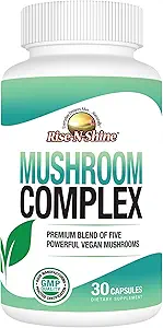 Rise-N-Shine Mushroom Complex Supplement for Clarity & Focus - Immune Support w/Lion's Mane, Reishi, Mushroom, Chaga, Maitake & Shiitake Mushroom - 30 Day Supply - 30 Capsules
