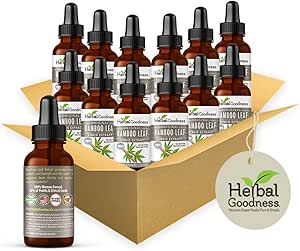 Bamboo Extract for Hair Growth - 70% Natural Silica - Vegan Collagen Superfood, Dietary Fiber for Hair, Skin, Nail & Joint Health -12(1oz) btls - Herbal Goodness