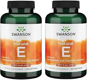 Swanson Vitamin E - Φυσικό συμπλήρωμα βιταμίνης Προώθηση της καρδιοαγγειακής υγείας - Φυσική φόρμουλα Παράδοση Ουσιώδης D-Alpha τοκοφερόλες - (100 Softgels, 1000 IU έκαστος) (2 Συσκευασία)