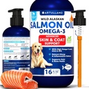 Köpekler için Salmon yağı - Omega 3 for Dogs - 16 FL OZ Wild Alaskan Salmon Fish Oil - Natural EPA & DHA Fatty Acids for Skin & Coat, Anti & Bone Health - Sıvı Destek Supplement for Shedding