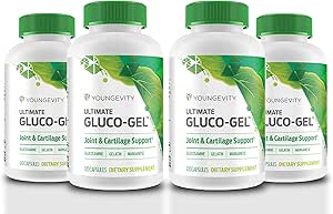 Youngevity Ultimate Gluco-Gel - Ortaklar için, Tendons, Bones & Cartilage | Contains Glucosamine, Gelatin & Manganese | 120 Capsules | 4 Şişe