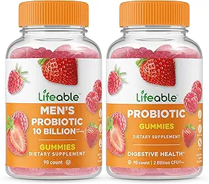 Lifeable Men's Probiyotik 10 Milyar + Probiyotik 2 Milyar CFU, Gummies Sche - Great Tasting, Vitamin Supplement, Gluten Free, GMO Free, Chewable Gummy
