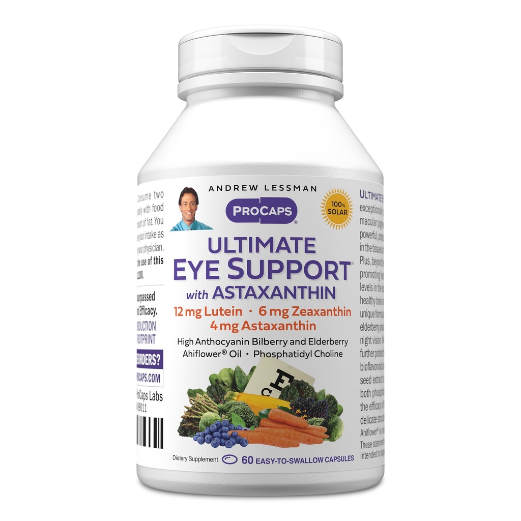 ANDREW LESSMAN Ultimate Eye Support with Astaxanthin 60 Softgels - 12mg Lutein, 6mg Zeaxanthin, 4mg Astaxanthin, Bilberry. Βασικά θρεπτικά συστατικά για την υποστήριξη της υγείας των ματιών, την προώθηση της υγιούς όρασης. Χωρίς πρόσθετα