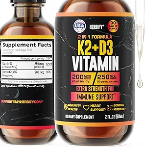 Vitamin D3 K2 Drops – Liquid Vitamins for Women, Men & Teen - Bone Strength Supplements - D3 K2 Mt Vitamins for Immune Support & Heart Health - Vitamin D3 10000 Iu Liquid K2 Drops – 2 oz