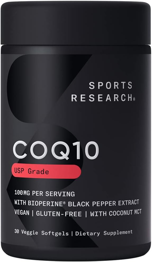 Sports Research CoQ10 (100mg) Enhanced w/Coconut Oil & Bioperine (Black Pepper) for Better Abvortion 
