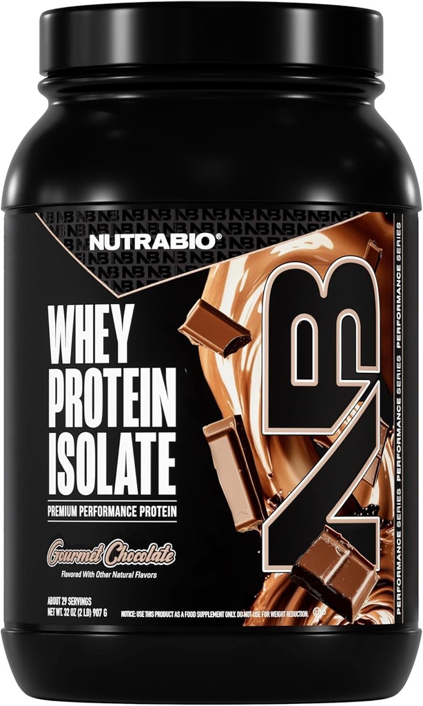 NutraBio 100% Whey Protein Isolate Protein Powder, 25g Protein with Complete Amino Acid Profile, Non-GMO, Soy & Gluten Free, Low Carb, Low Calorie Whey Protein Powder, Gourmet Chocolate, 2 Lbs