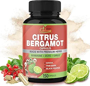 Cadane Citrus Bergamot Supplement Capsules with Berberine, Olive, Guggul, Pine, Pine Bark, Black Pepper - 5 Ay için 150 Caps