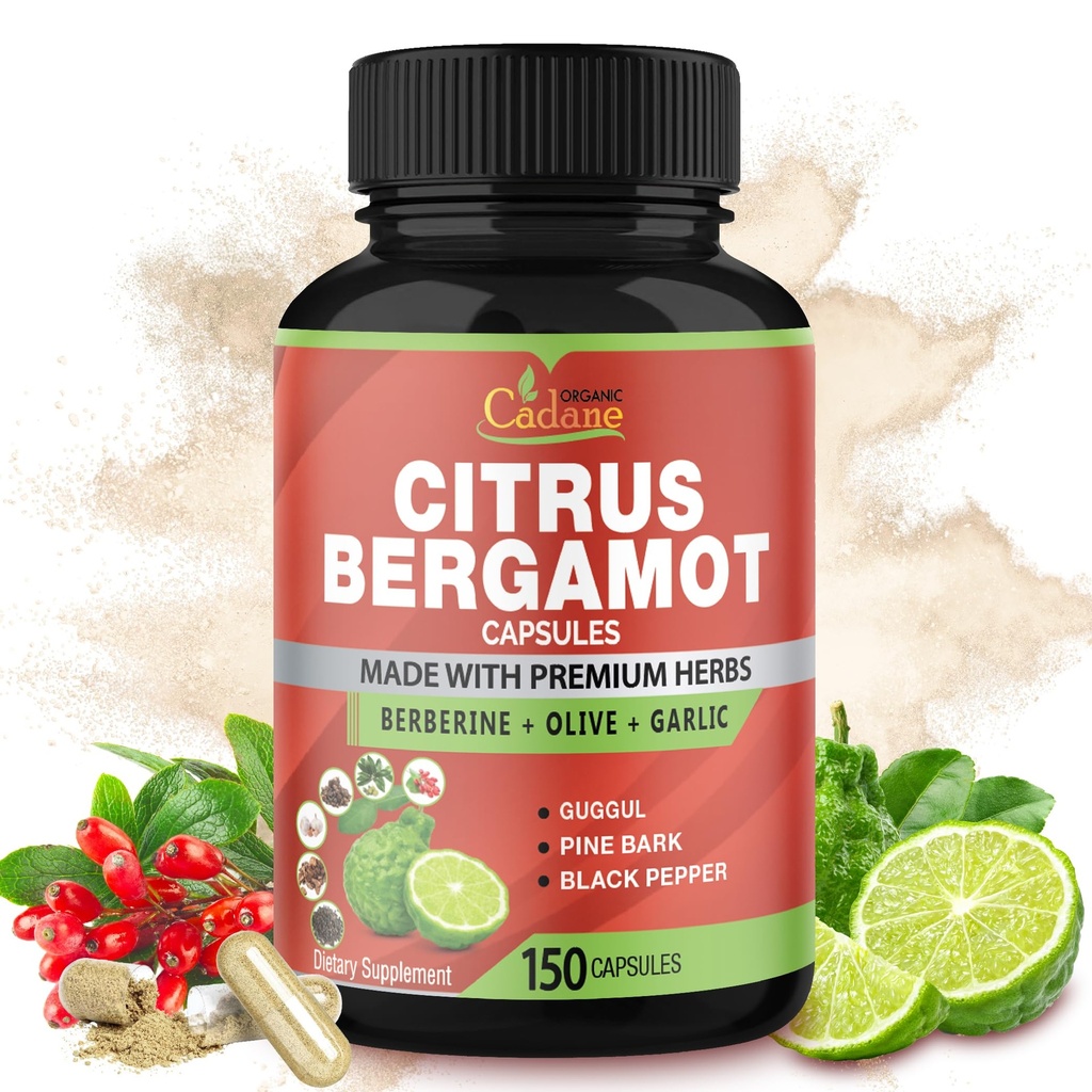 Cadane Citrus Bergamot Supplement Capsules with Berberine, Olive, Guggul, Pine, Pine Bark, Black Pepper - 5 Ay için 150 Caps