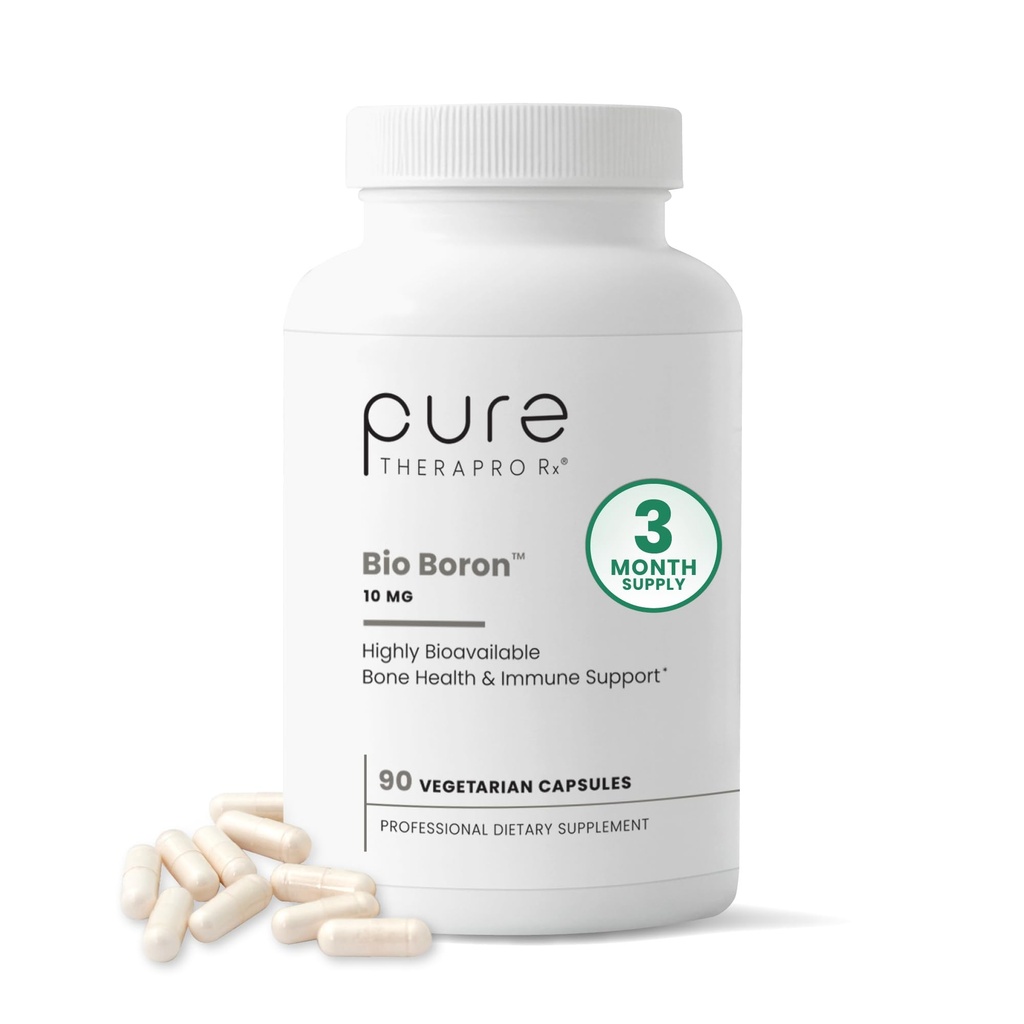 Pure TheraPro Rx Bio Boron 10mg, 3 Ay Supply - Bororgan Glycine Boron for Men & Women - Premium Bone Health, Joint Flexability, Cardiovascular Function & Immunity Support Support