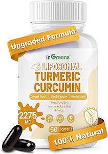 Turmeric Supplement 2275 mg,% 95 Curcumin, Liposomal Curcumin For Best Abception, Curcumin Supplement for Ortak Destek, ABD'de Şişelenmiş - 60 Softgels