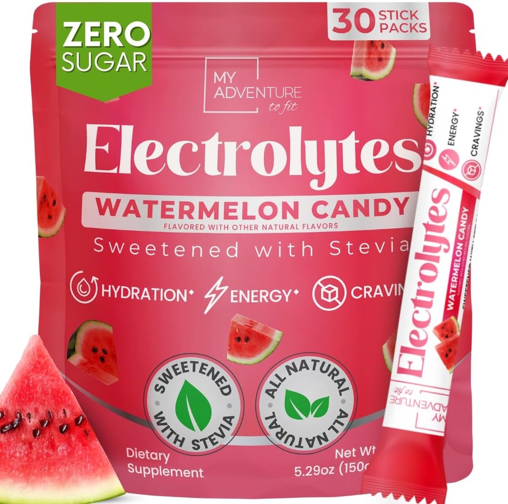 Zero Cartermelon Candy Electrolytes Powder Packets (30 Pack) - Όλα τα φυσικά συστατικά, Caffeine Free Energy for Refreshing Hydration - Vegan, Keto, Paleo Sugar Free Electrolytes Powder No Sugar