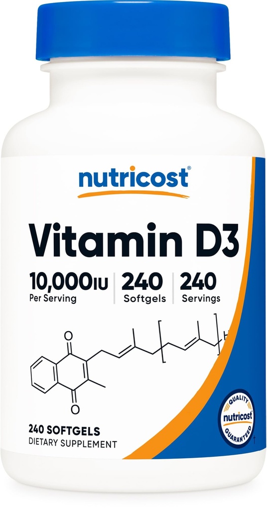 Nutricost Βιταμίνη D3 10.000 IU, 240 κάψουλες Softgel - Ισχυρή, μη ΓΤΟ, χωρίς γλουτένη Βιταμίνη D