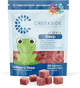 Creekside Naturals Children's Sleep Real Fruit Chews, 0,5 mg Melatonin Sleep Supplement with Chamomile, Pediatrik Formüle Vegan Gummies, Strawberry Flavor, 60 Meyve Chews