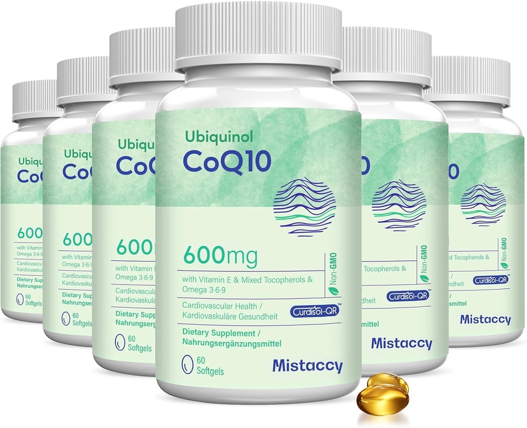 CoQ10 600 mg Softgels | Yüksek Abhidrasyon CoQ10 Ubiquinol Supplement | Karşılaştırmalı Form E & Omega 3 6 9 | Antioksi Santral Sağlık için İyi | 360 Softgels