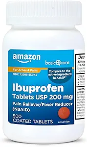 Temel Bakım Ibuprofen Tabletleri 200 mg, Ağrı Reliever/Fever Function, Body Aches, Headache, Arthritis Pain Relief and More, Count 500 (Pazarlama değişebilir)