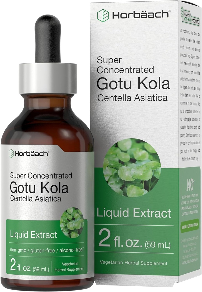 Horbäach Gotu Kolaksiyon | 2 fl oz | Alkol Ücretsiz | Süper Kondül Herb Supplement | Vegetarian, Non-GMO, Gluten Free
