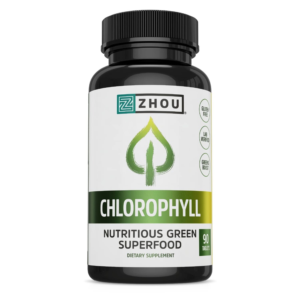 Zhou Chlorophyl Tablets - Chlorophyl Pill συμπλήρωμα για γυναίκες και άνδρες, την υγεία και την ευεξία Υποστήριξη, Καθημερινή Super Greens με φυσικές βιταμίνες και ορυκτά - 90 δισκία