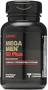 GNC Mega Erkekler 50 Plus Erkekler için Günlük Multivitamin | Yardımlar Memory Function, Prostate, and Heart Health | 60 Count