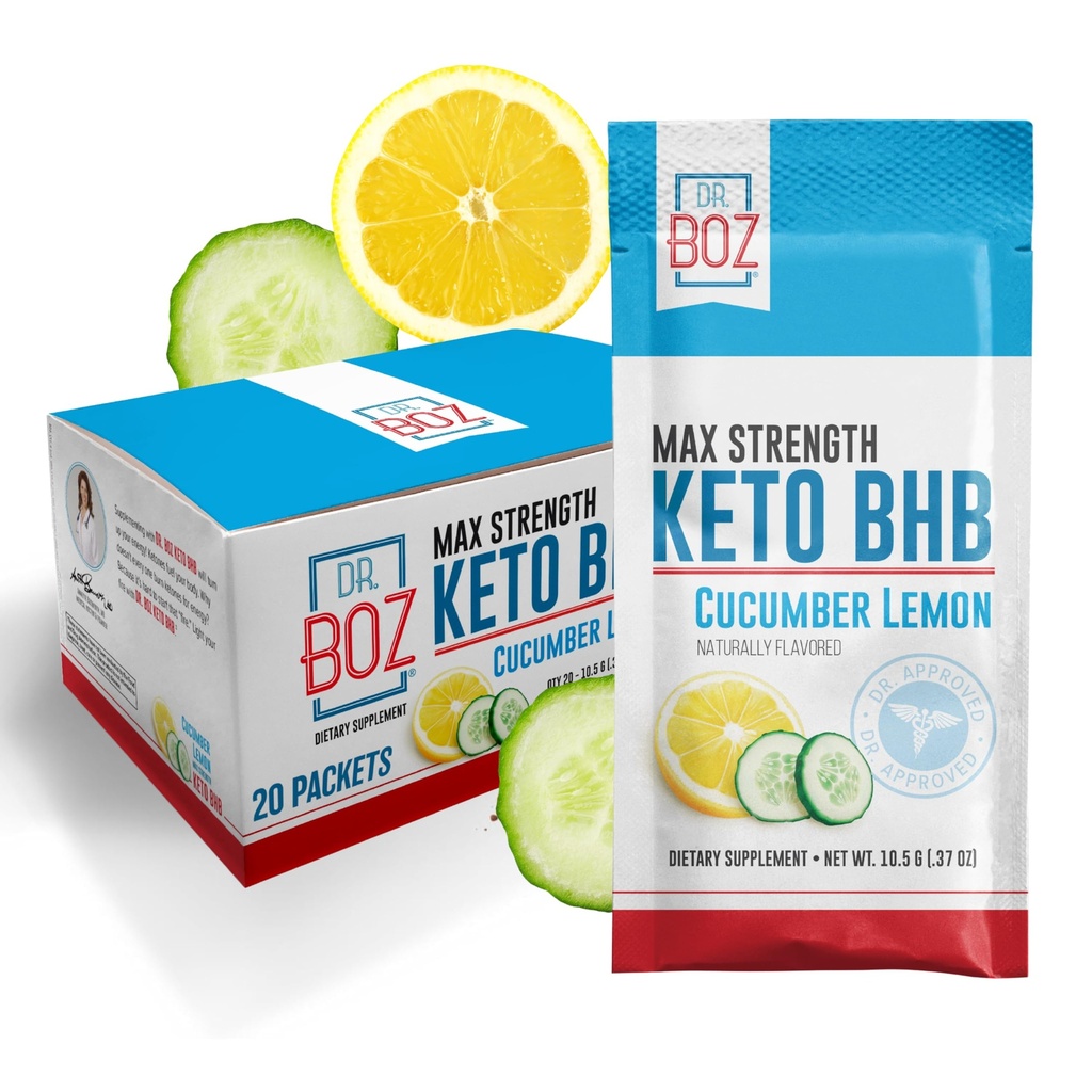 Dr. Boz - Keto BHB Toz - Cucumber Lemon, 20 Packets - Ketonlar - Enerjiyi artırmak ve Cravingları azaltmak - Max Strength Diyetary Supplement - Quality Tested - ABD'de Made - 10.9oz (310g)