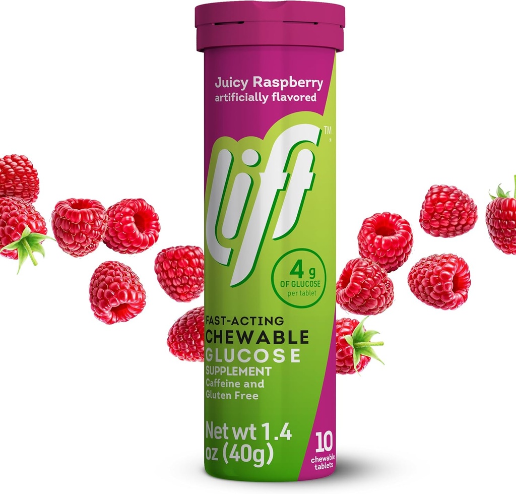 Asansör Glucose Fast-Acting Glucose Chewable Energy Tabletleri, Raspberry, 10 ct Tube (Pack of 12)