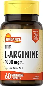 Sundance L-Arginine 1000 mg Capsules | 60 Kont | Free Form Amino Asit Supplement | Non-GMO ve Gluten Free Supplement Supplement