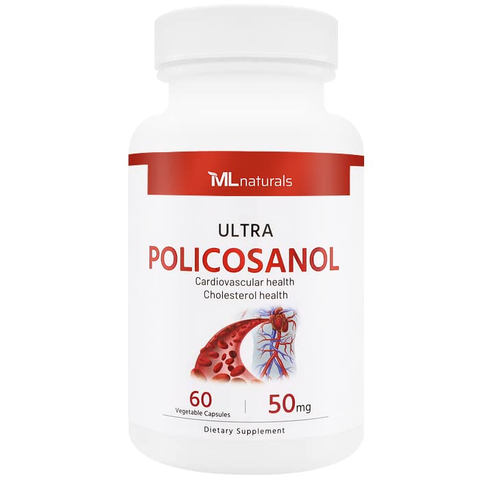 ML Naturals Policosanol 50 mg, 60 κάψουλες λαχανικών. Υψηλή ισχύς & 99% καθαρότητα, 60% οκτακανόλη. Υποστηρίζει την Υγεία της Καρδιάς. Μη GMO & χωρίς γλουτένη, NSF-Certified & cGMP- Compliant