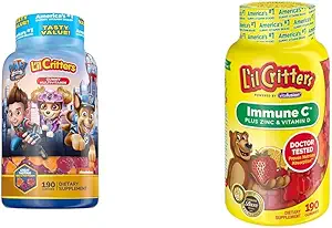 L'il Critters Paw Patrol & Immune C Gummy Vitamins for Kids, C, D3, çinko, 190 Gummies Every
