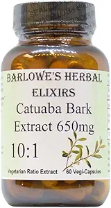 Barlowe's Herbal Elixirs Catuaba | 10:1 Extract | 650mg Per Capsule | Traditional Vitality Herb | 60 Vegan Capsules | Non-GMO, Stearate-Free, Glass Bottled