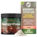 EarthNutri Energy + Focus Toz Supplement - Enerji Boost & Helps Concentration with PeakO2, AlphaSize, Cog SYN PurCaf, Theacrine, Acetyl L-Carnitine L-Tyrosine - Lychee Flavor - 20 Hizmet (171g)