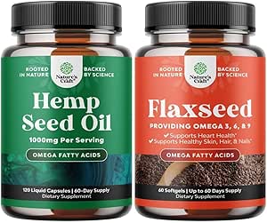 Doğal Hemp Tohum Yağ Kapsülleri ve Omega Flaxseed Oil 1000 mg Softgels - Ortak Destek için Temel Fatty Asitleri ile - Doğal Omega 3 6 9 Saç Cilt ve Çiçekler için Tamam