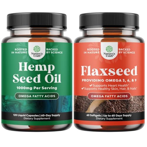 Doğal Hemp Tohum Yağ Kapsülleri ve Omega Flaxseed Oil 1000 mg Softgels - Ortak Destek için Temel Fatty Asitleri ile - Doğal Omega 3 6 9 Saç Cilt ve Çiçekler için Tamam