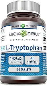 Amazing Formulas L-Tryptophan 1000 mg Tabletler Tamam | Non-GMO | Gluten Free | ABD'de (60 Kont | 2 Pack)
