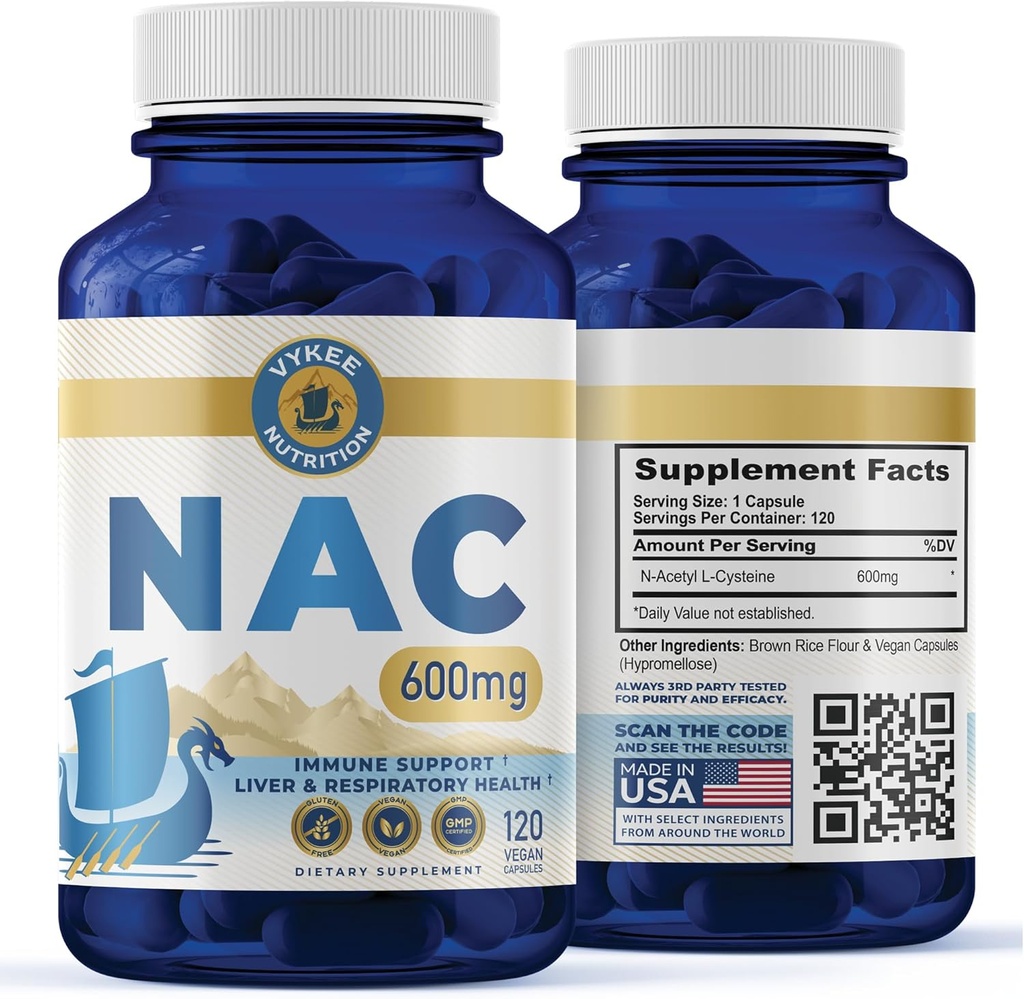 NAC Capsules – 600 mg N-Acetyl L-Cysteine | Vegan, Non-GMO | Supports Antioxy Production, Liver Health & Immune Function | 120 Capsules