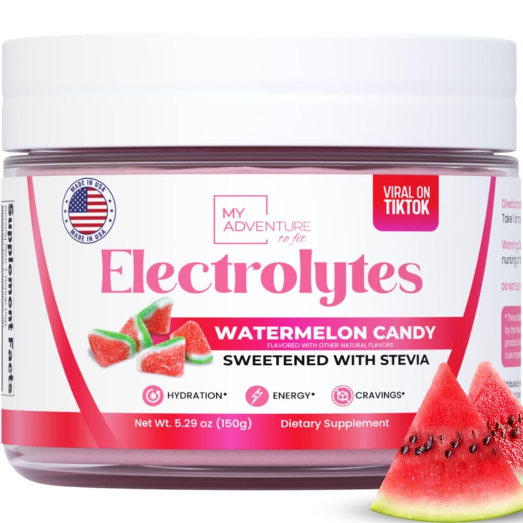 Zero Sugar - Watermelon Candy Electrolytes Toz - Hydration - Caffeine Free Energy with All Natural Materialss - Vegan, Keto ve Paleo - Sugar Free Electrolytes Drink Mix - 30 Servisler