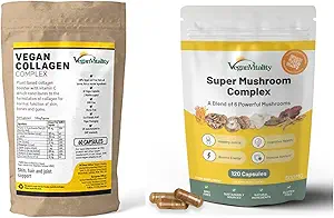Vegan Vitality Nutrition Booster Bundle - Super Mushroom Complex και Collagen Booster. Φόρμουλα για δέρμα, μαλλιά, ανοσία και γενική υγεία για χορτοφάγους και χορτοφάγους