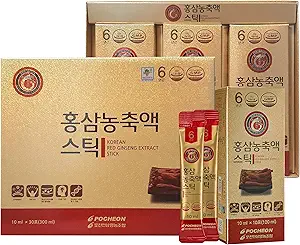 POCHEON KOREAN RED GINSENG Extract Stick,% 30 BTC Ekstraksiyon, Tek Paketler - 30 Sticks (10 ml x 30), Natural Immune Support
