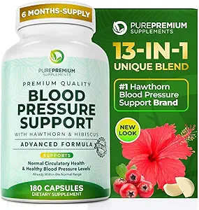 Συμπληρώματα πίεσης αίματος PurePremium με Hawthorn Berry, Hibiscus, Σκόρδο & Βιταμίνη B12- Συμπλήρωμα νιτρικού οξειδίου για τη φυσιολογική υγεία της καρδιάς, την κυκλοφορία Υγεία & την πίεση του αίματος Υποστήριξη - 180ct