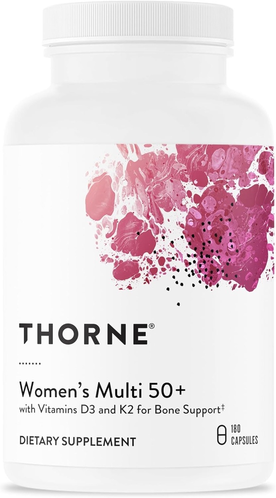 THORNE - Women's Multi 50+ - Πλήρης καθημερινή πολυβιταμίνη με βιταμίνες Α, Β6, Β12, C, D, Ε, Κ, Ψευδάργυρος & More - Υποστήριξη Καρδιά, εγκέφαλος, οστά & ανοσοποιητική υγεία* - 180 κάψουλες
